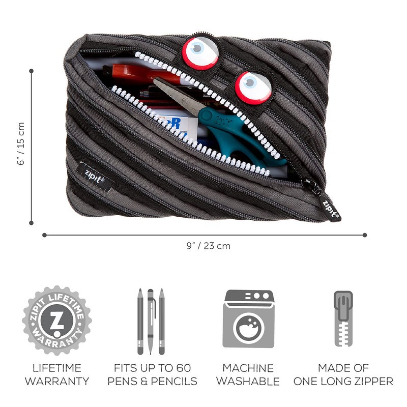 ZIPIT Wildlings Large Pencil Case for Kids, Cute Zipper Pouch for Boys Girls and Teens, Stationery Bag for School ,Black - Image 4